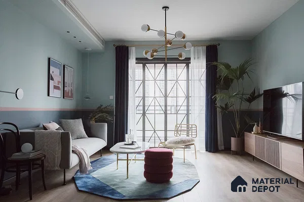 a bathroom with a large tub in the middle of it and a room next to a large window that has lots of a wooden flooring and dining room filled with white walls painted door, antique rug. Foyer Design,